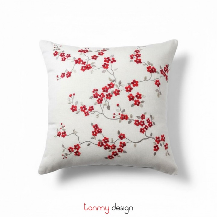 Cushion cover - red string peach blossom embroidery
